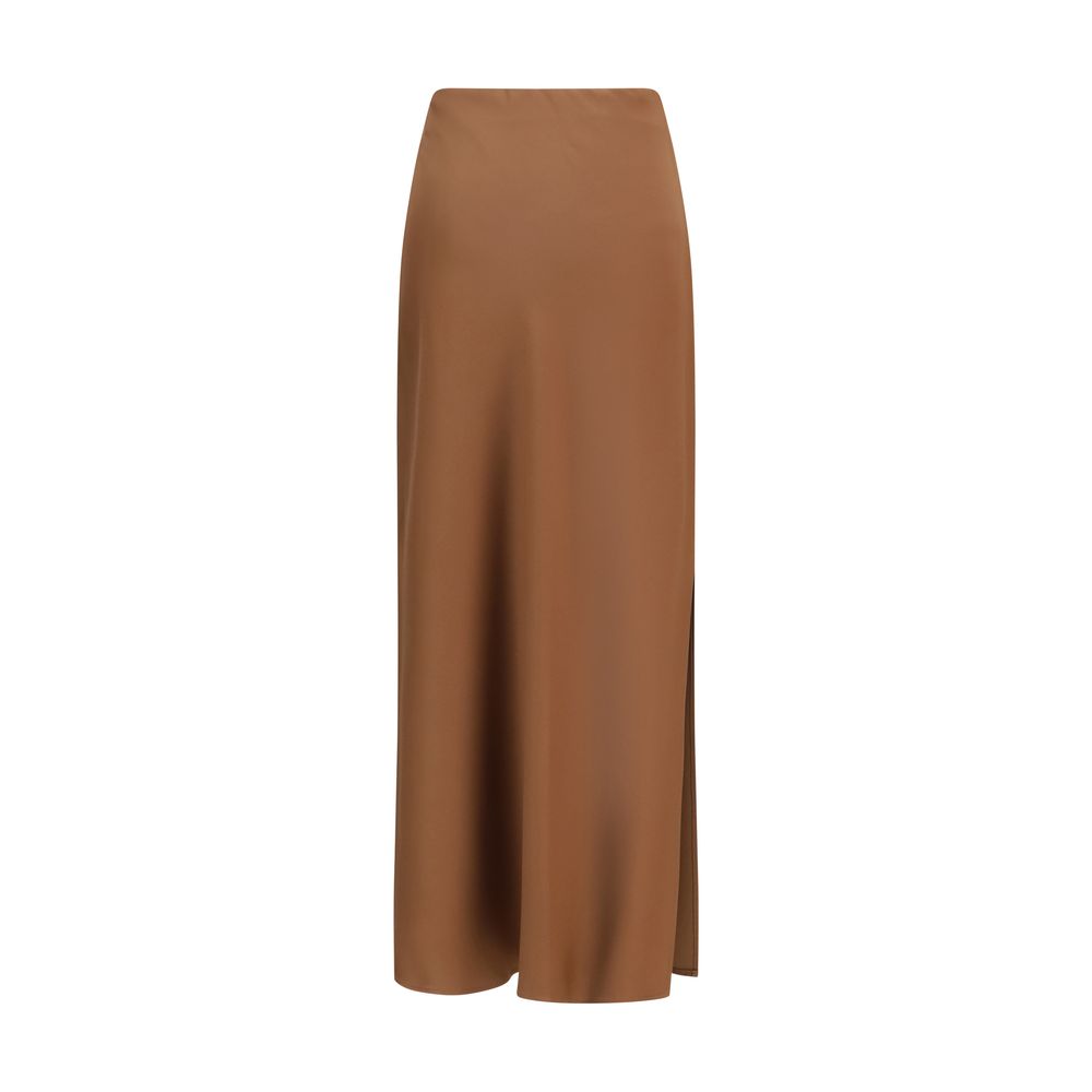 Brown Acetate Midi Skirt