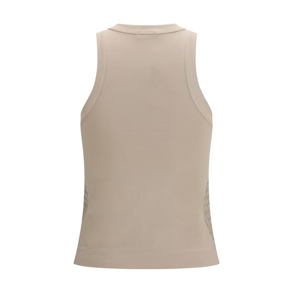 Beige Cotton Sleeveles T-Shirt