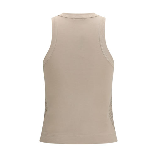 Beige Cotton Sleeveles T-Shirt