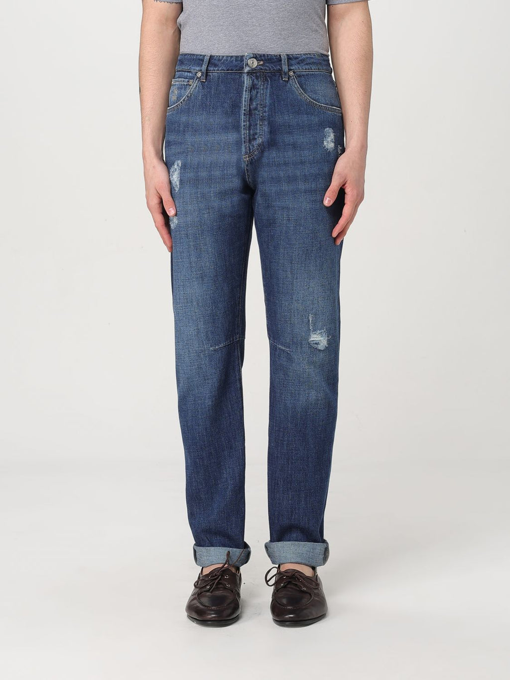 Blue Denim Straight-Leg Jeans