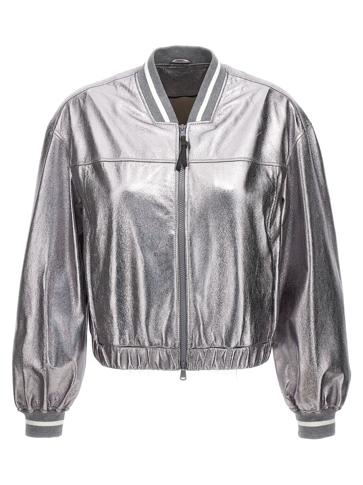 Silver Leather Bomber