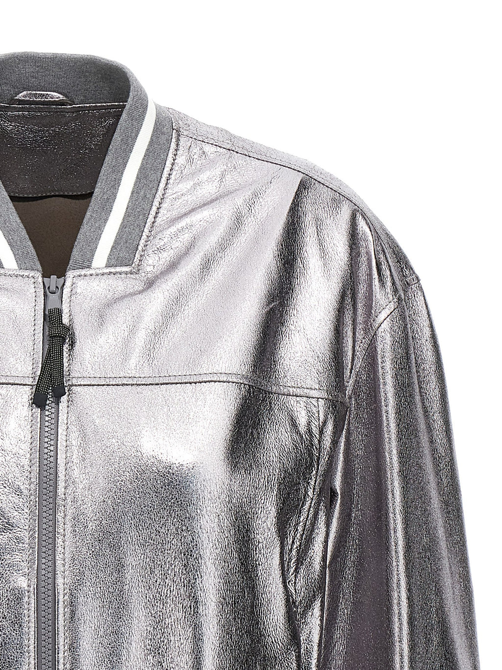 Silver Leather Bomber