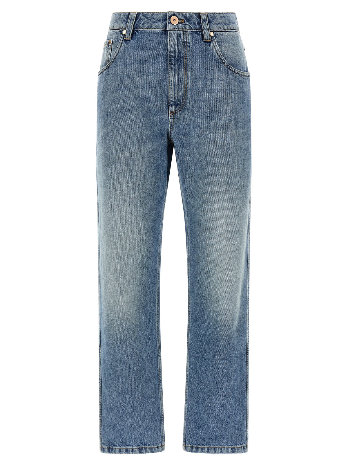 Blue Cotton Straight-Leg Jeans