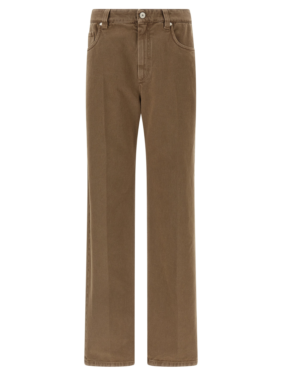 Beige Cotton Straight-Leg Jeans