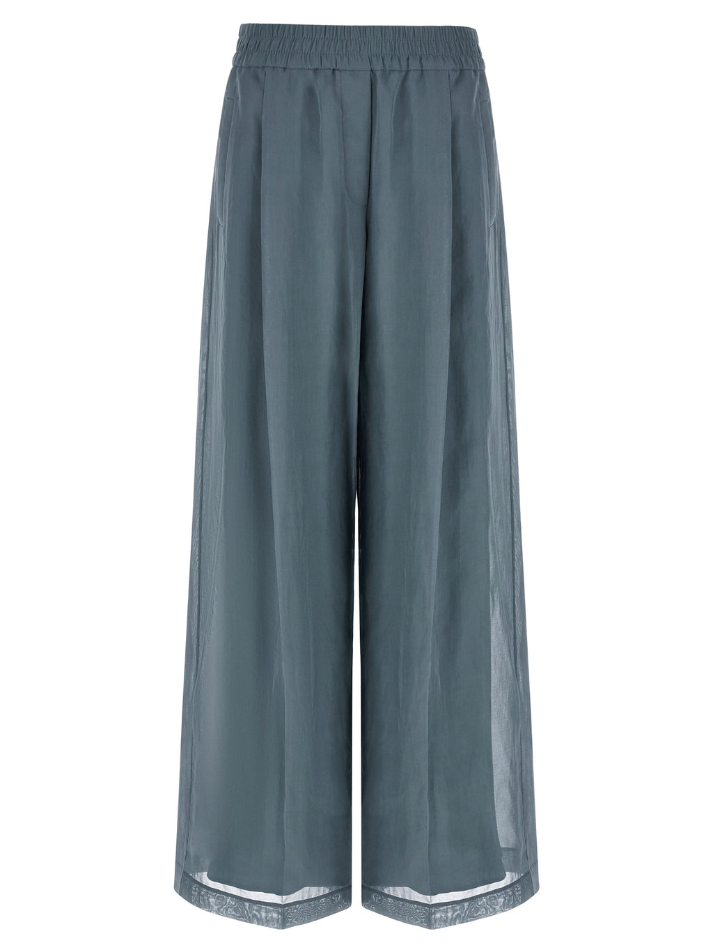 Blue Cotton Casual Pants