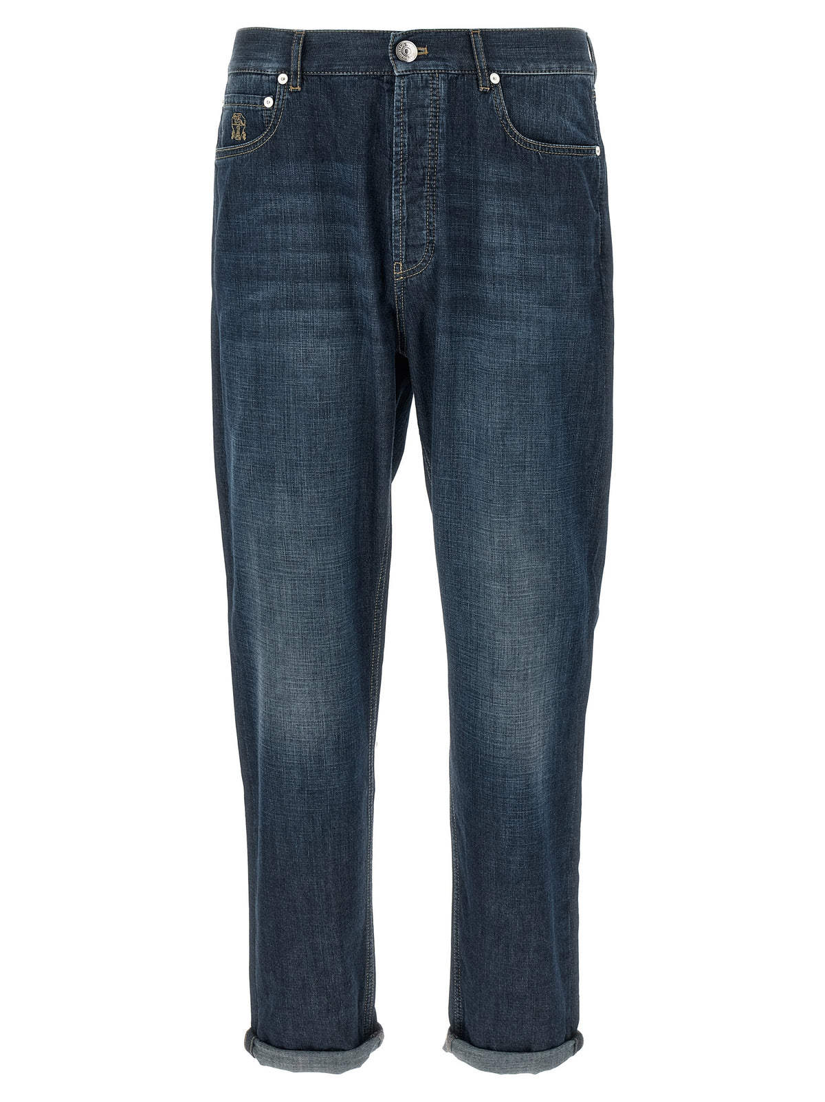 Blue Cotton Straight-Leg Jeans