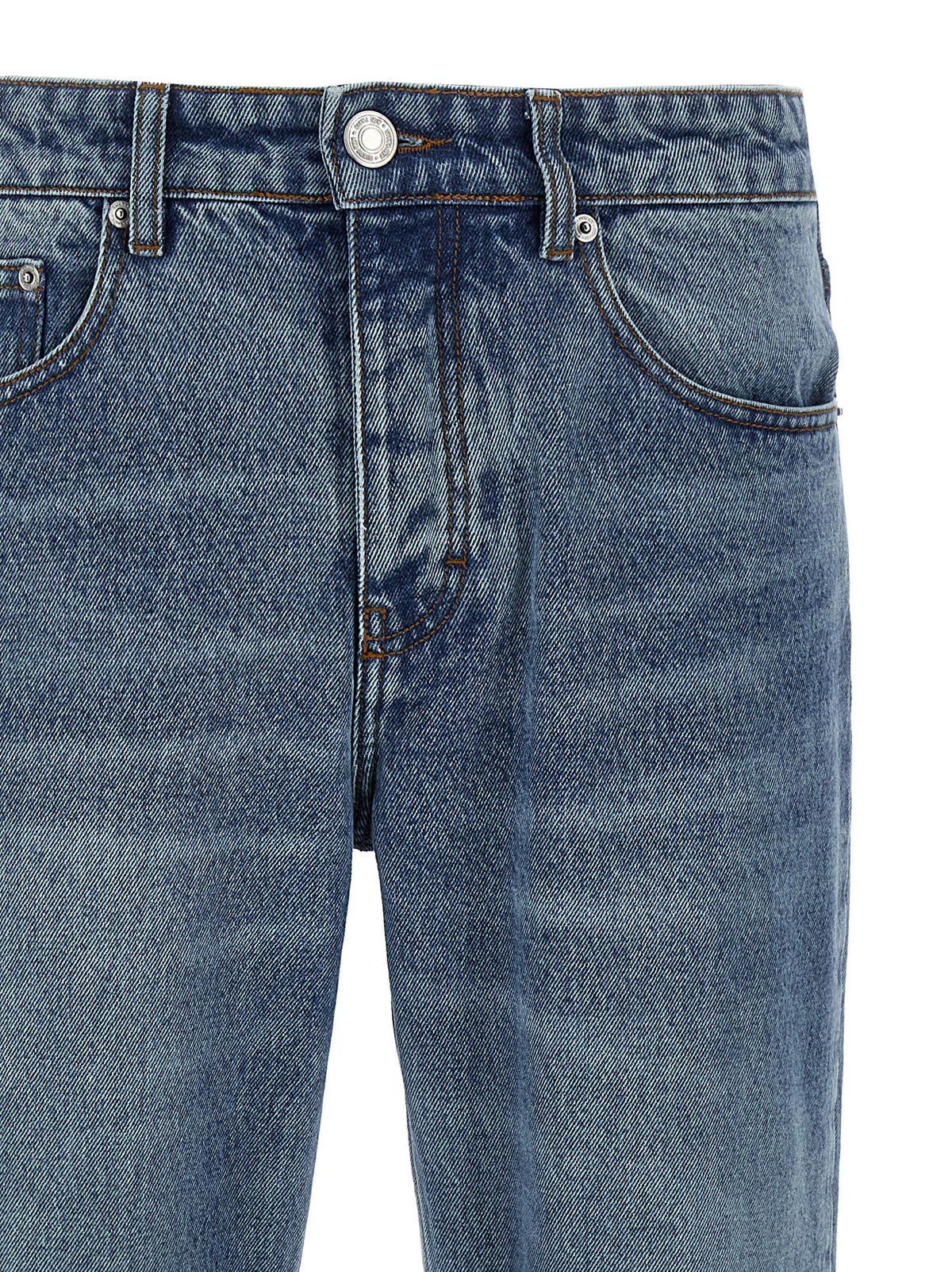 Blue Cotton Straight-Leg Jeans