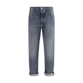 Gray Cotton Straight-Leg Jeans