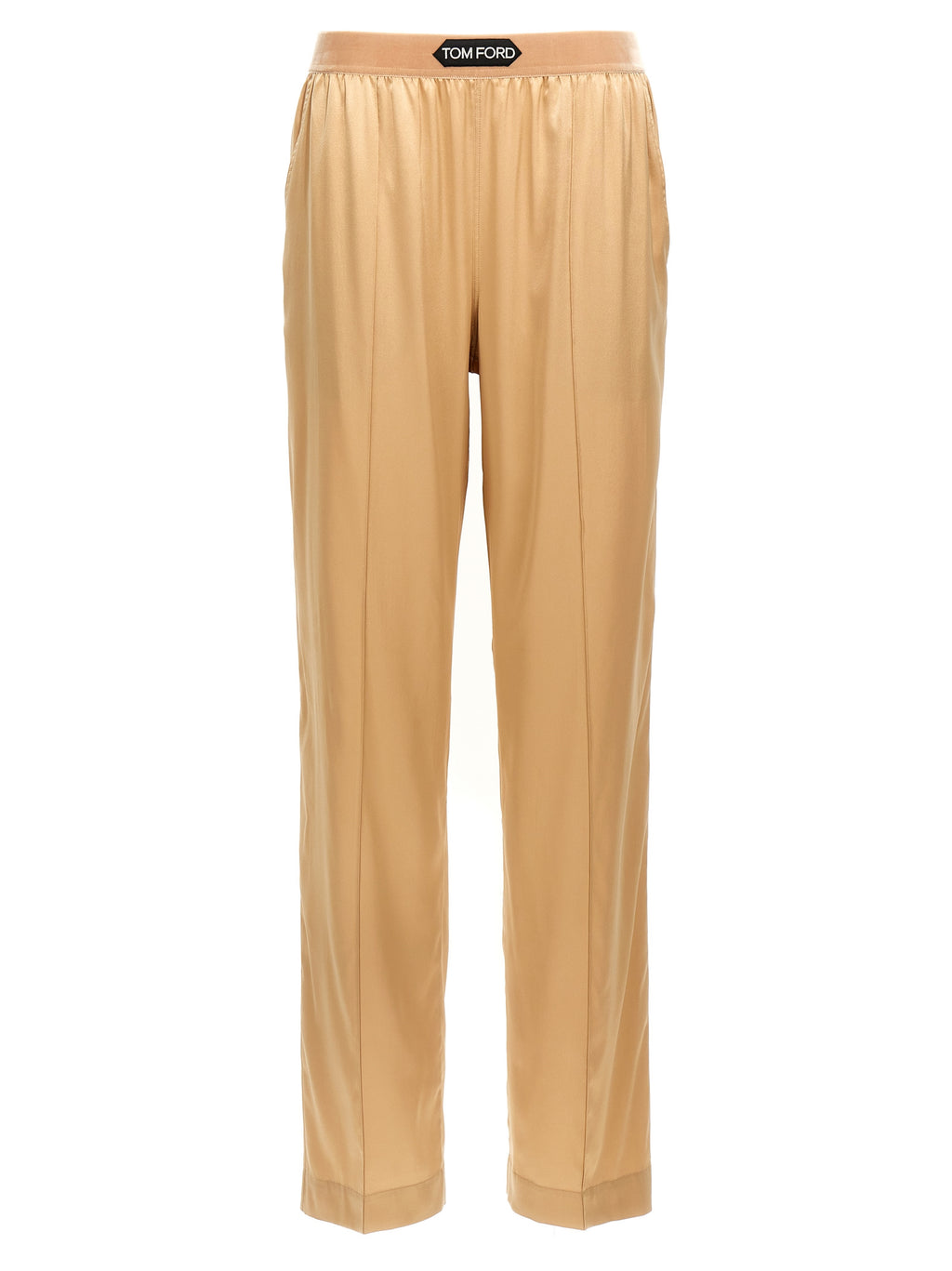 Beige Silk Casual Pants