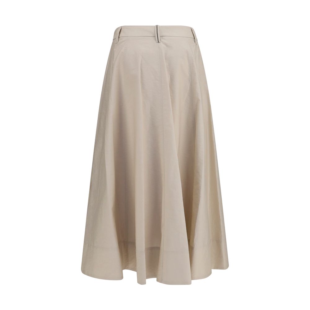 Beige Cotton Midi Skirt