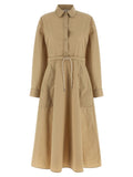 Beige Polyester Long Dress