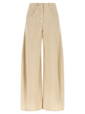 Beige Cotton Casual Pants