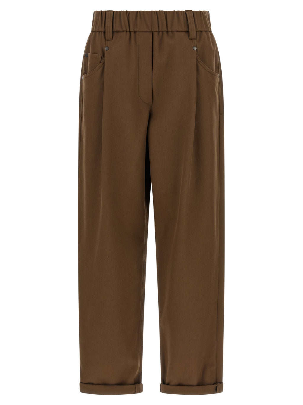 Brown Cotton Casual Pants