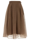 Brown Silk Midi Skirt