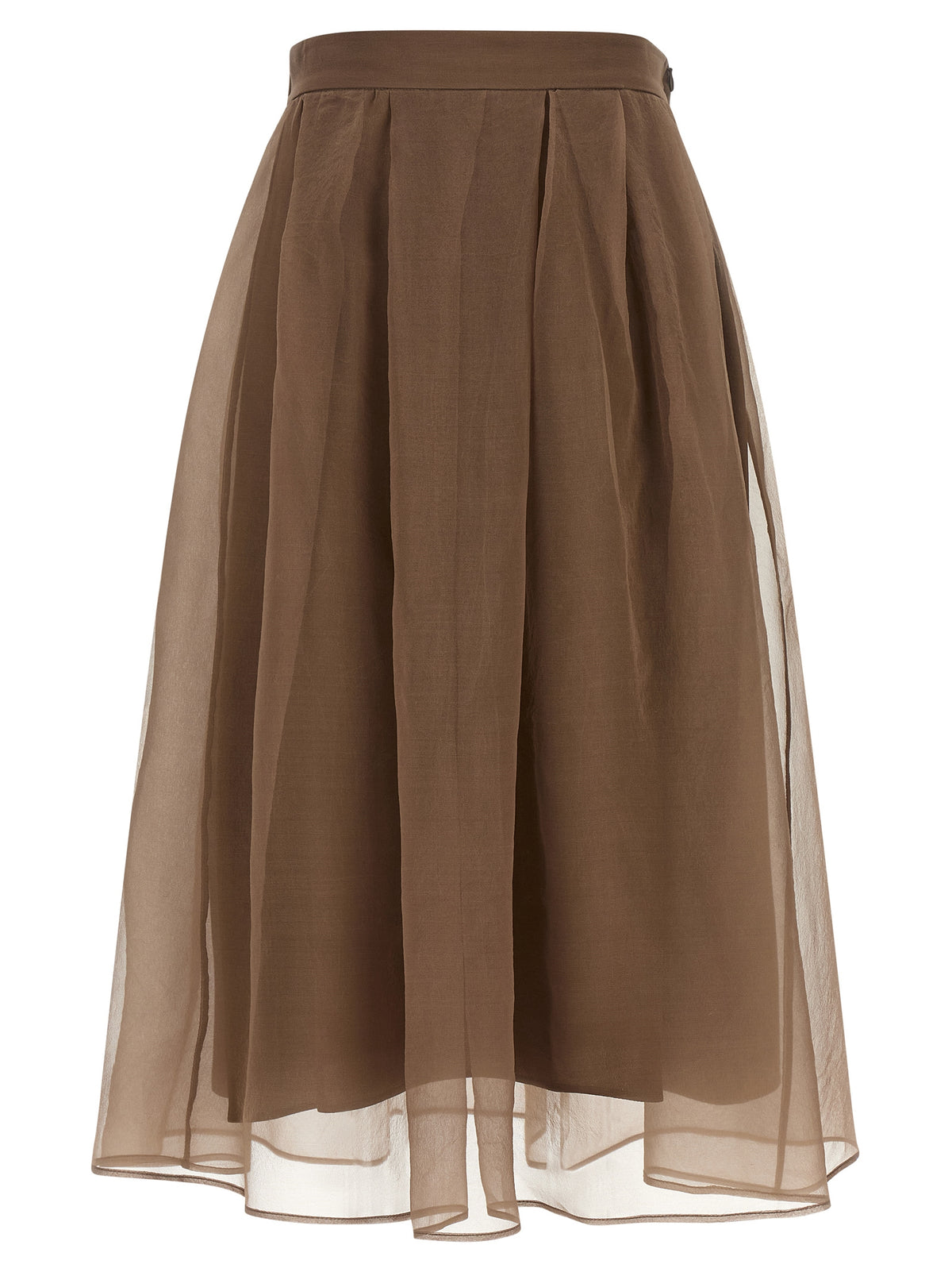 Brown Silk Midi Skirt