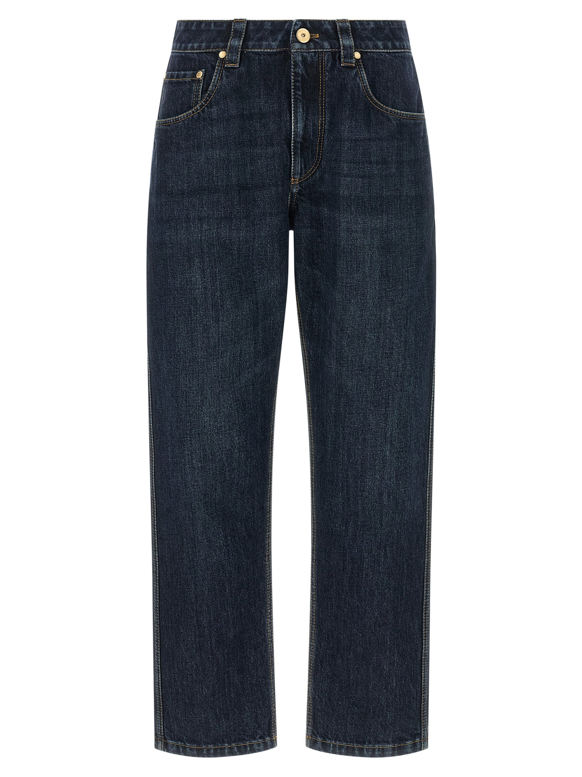 Blue Cotton Straight-Leg Jeans