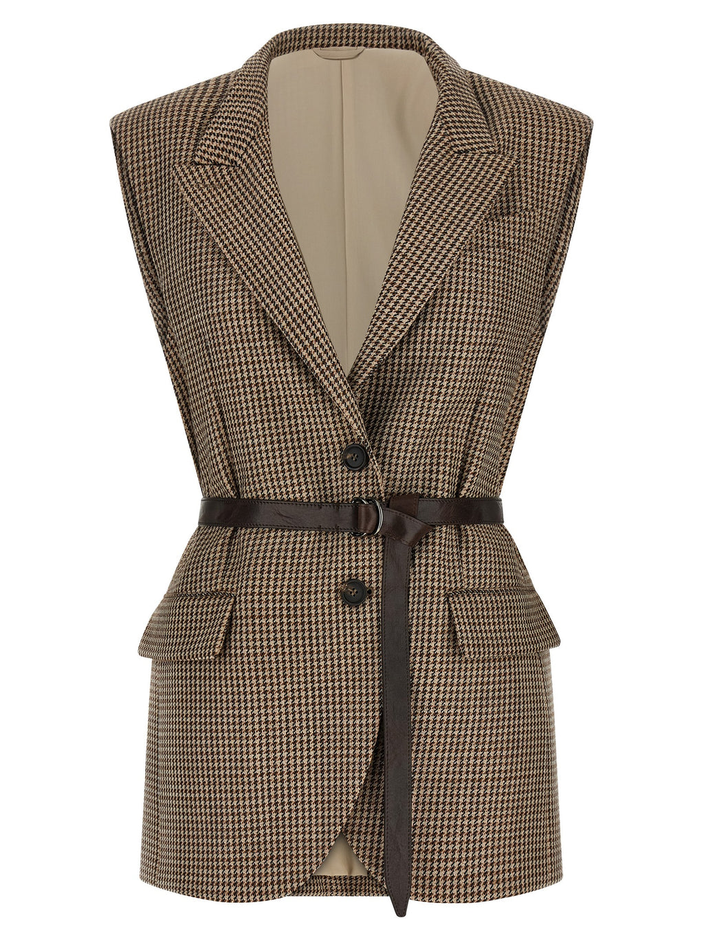 Beige Virgin Wool Sleeveless Jacket