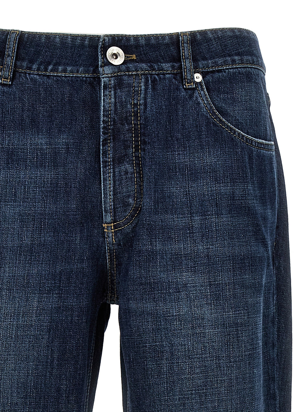 Blue Cotton Straight-Leg Jeans
