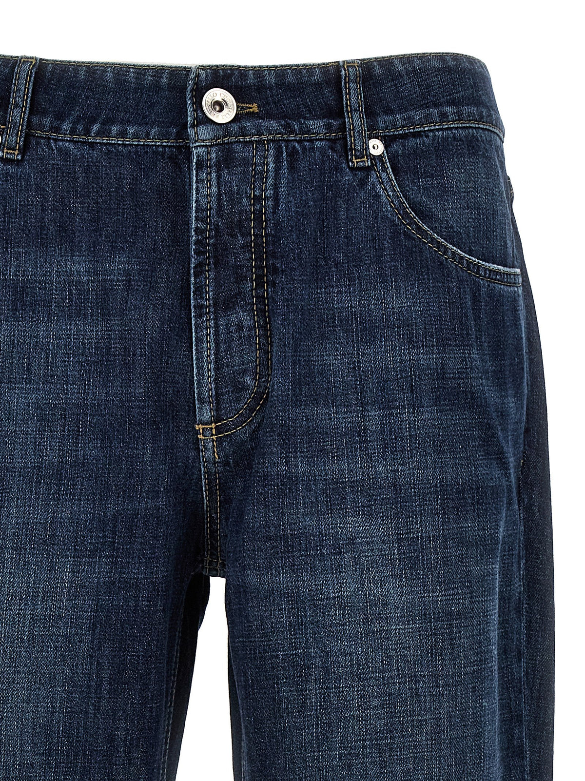 Blue Cotton Straight-Leg Jeans
