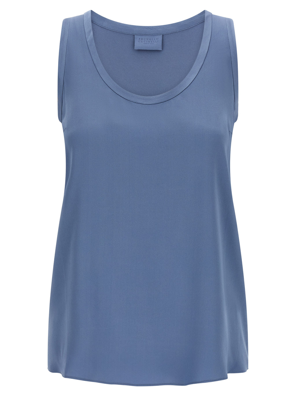 Blue Silk Sleeveles T-Shirt