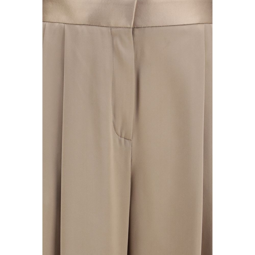 Beige Silk Casual Pants