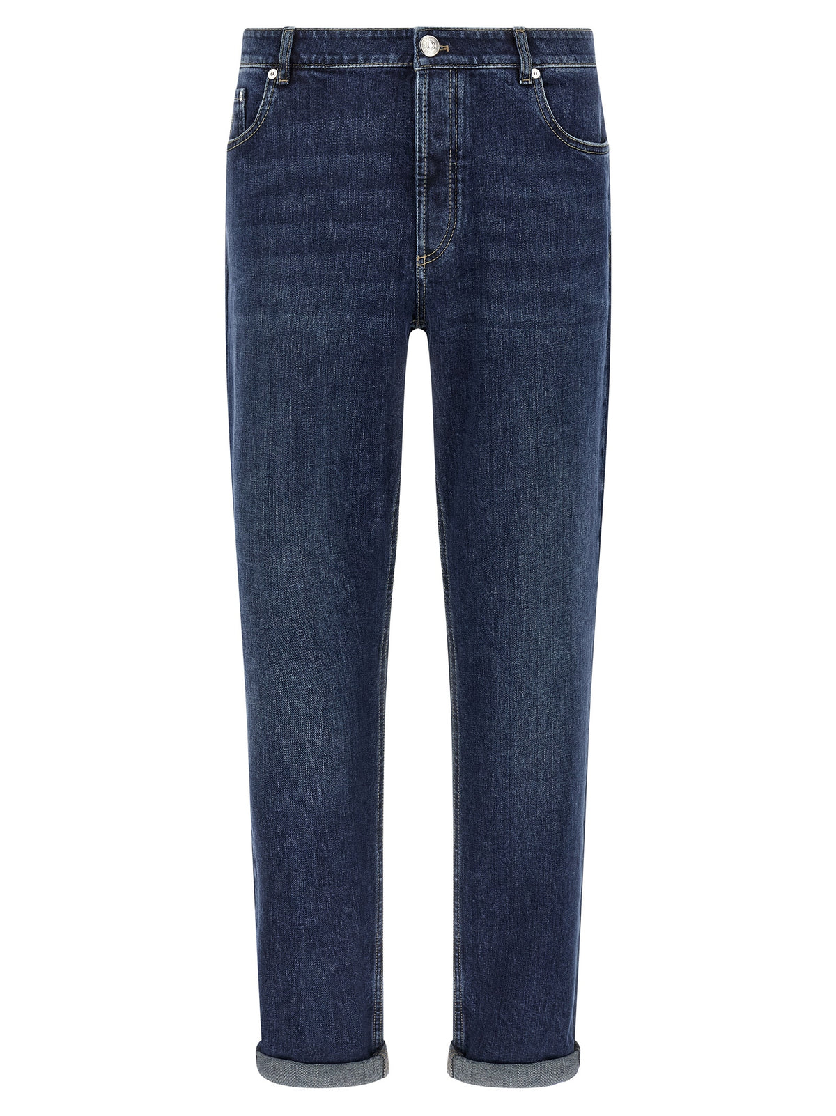 Blue Cotton Straight-Leg Jeans