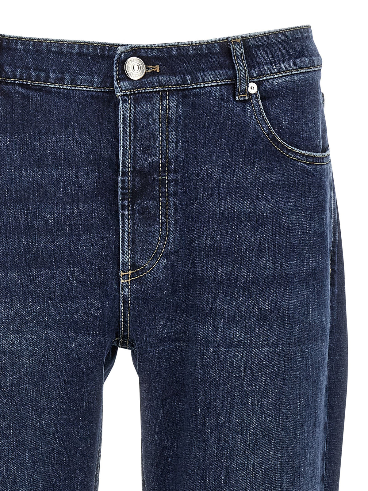 Blue Cotton Straight-Leg Jeans