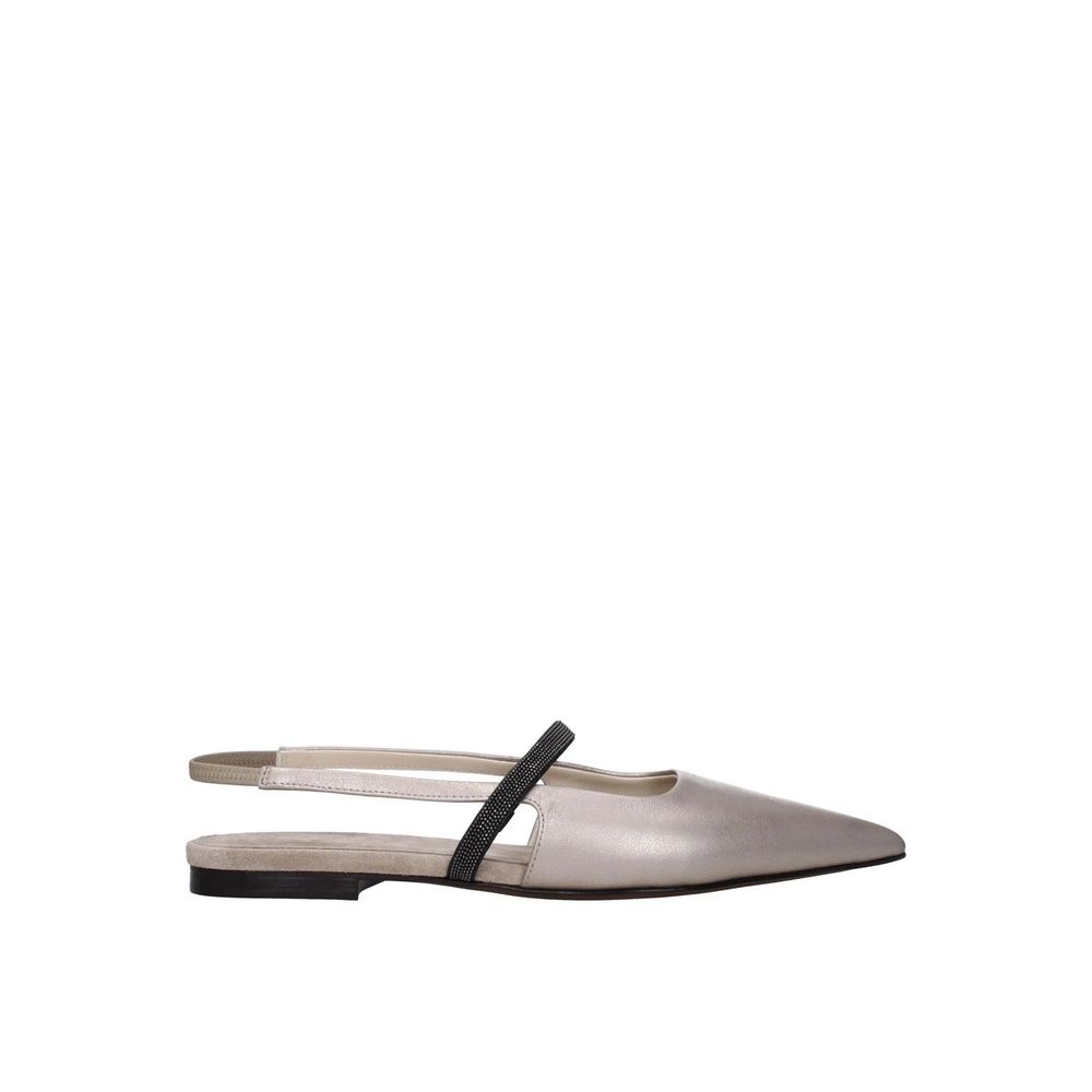 Beige Leather Ballet Flats