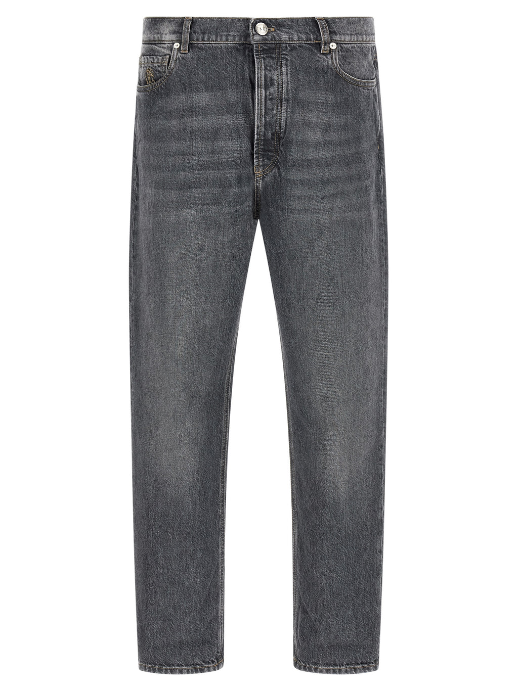 Gray Cotton Straight-Leg Jeans