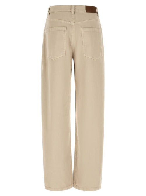 Beige Cotton Casual Pants