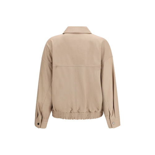 Beige Leather Leather Jacket