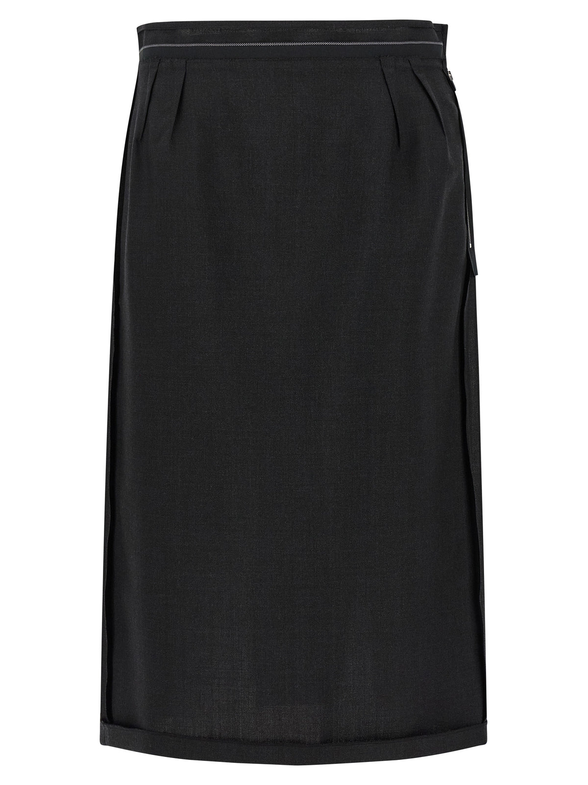 Black Virgin Wool Midi Skirt
