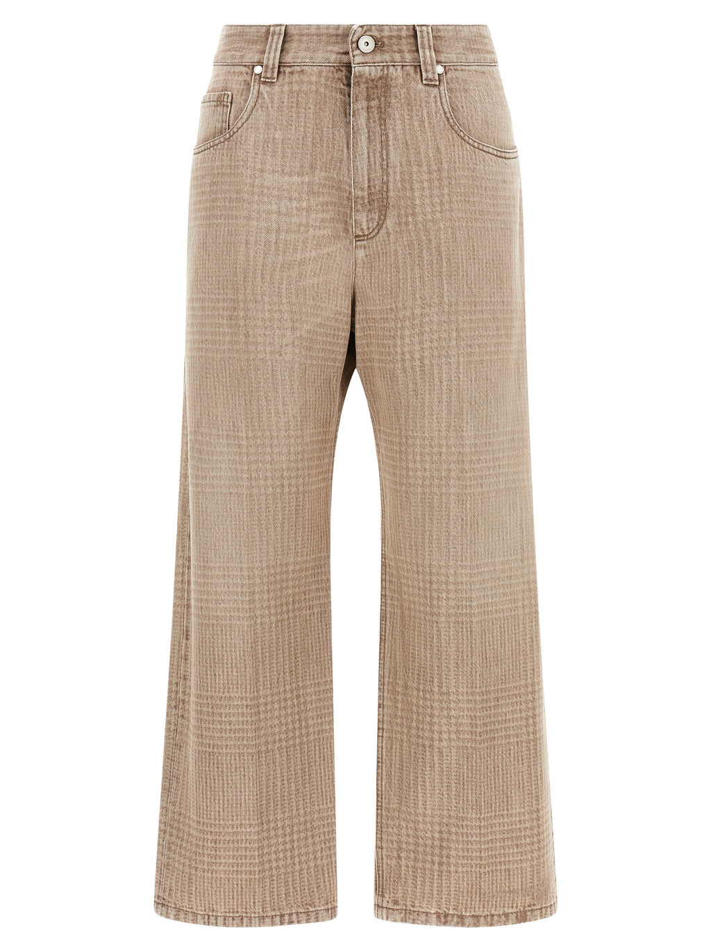 Beige Cotton Cropped Jeans