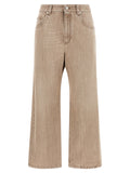 Beige Cotton Cropped Jeans