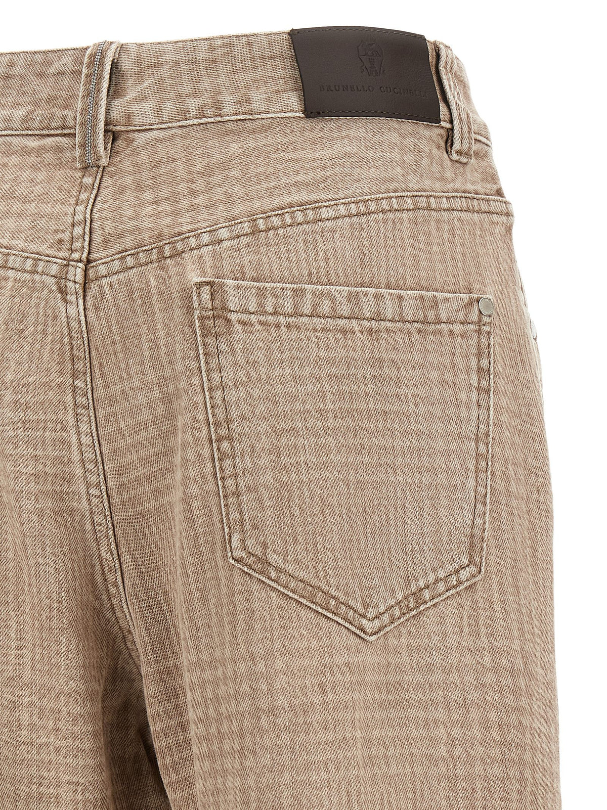 Beige Cotton Cropped Jeans