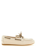 Beige Cotton Slip-On Loafers