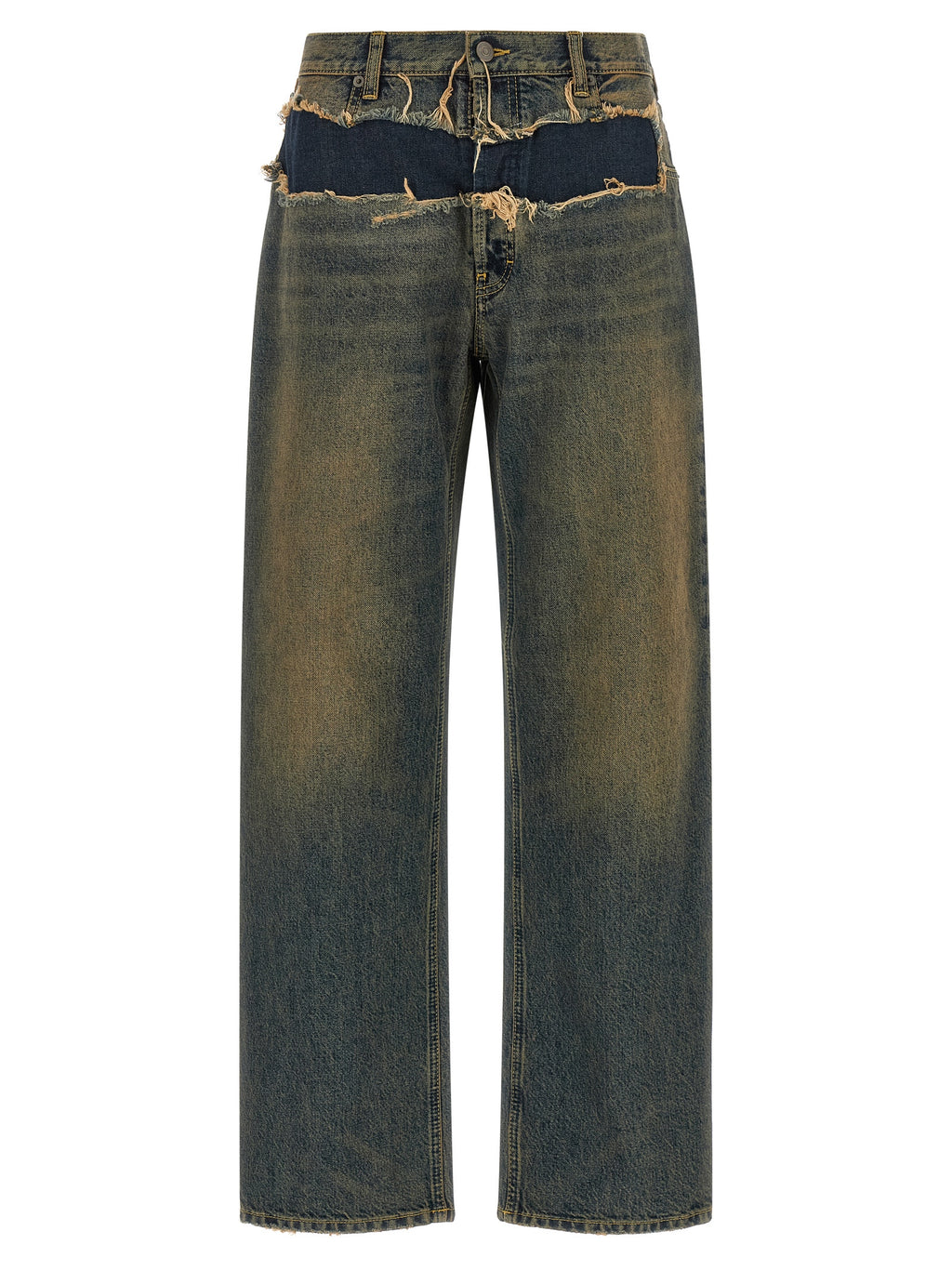 Blue Cotton Straight-Leg Jeans