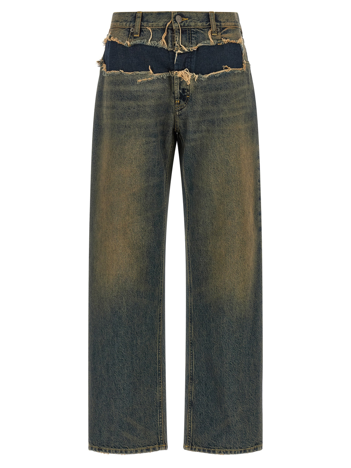 Blue Cotton Straight-Leg Jeans