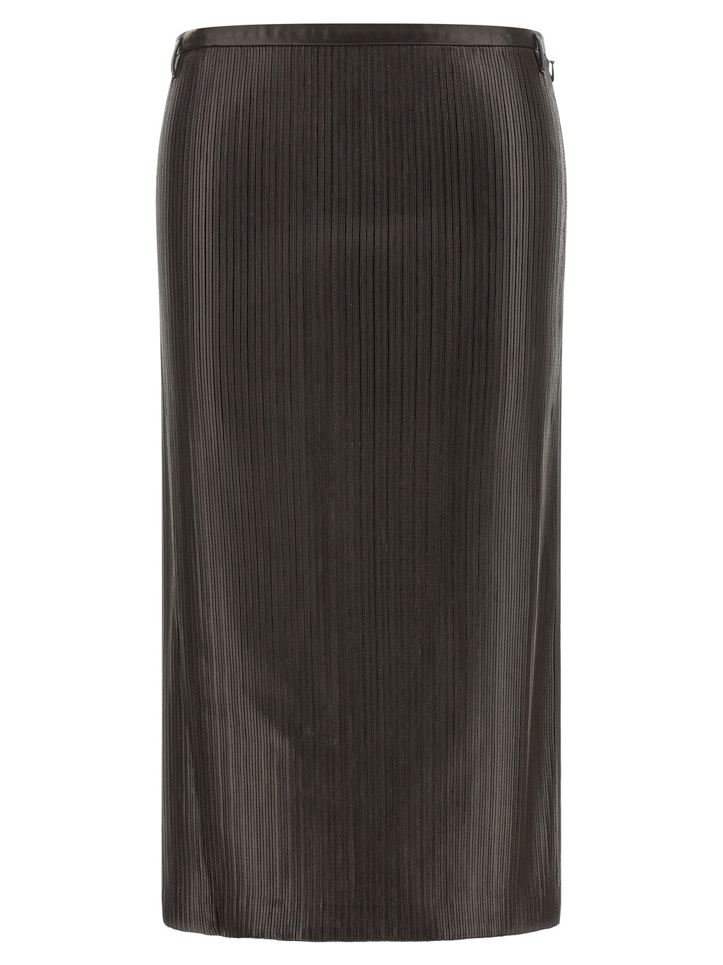 Brown Lamb Leather Midi Skirt