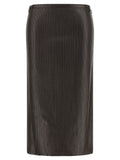 Brown Lamb Leather Midi Skirt
