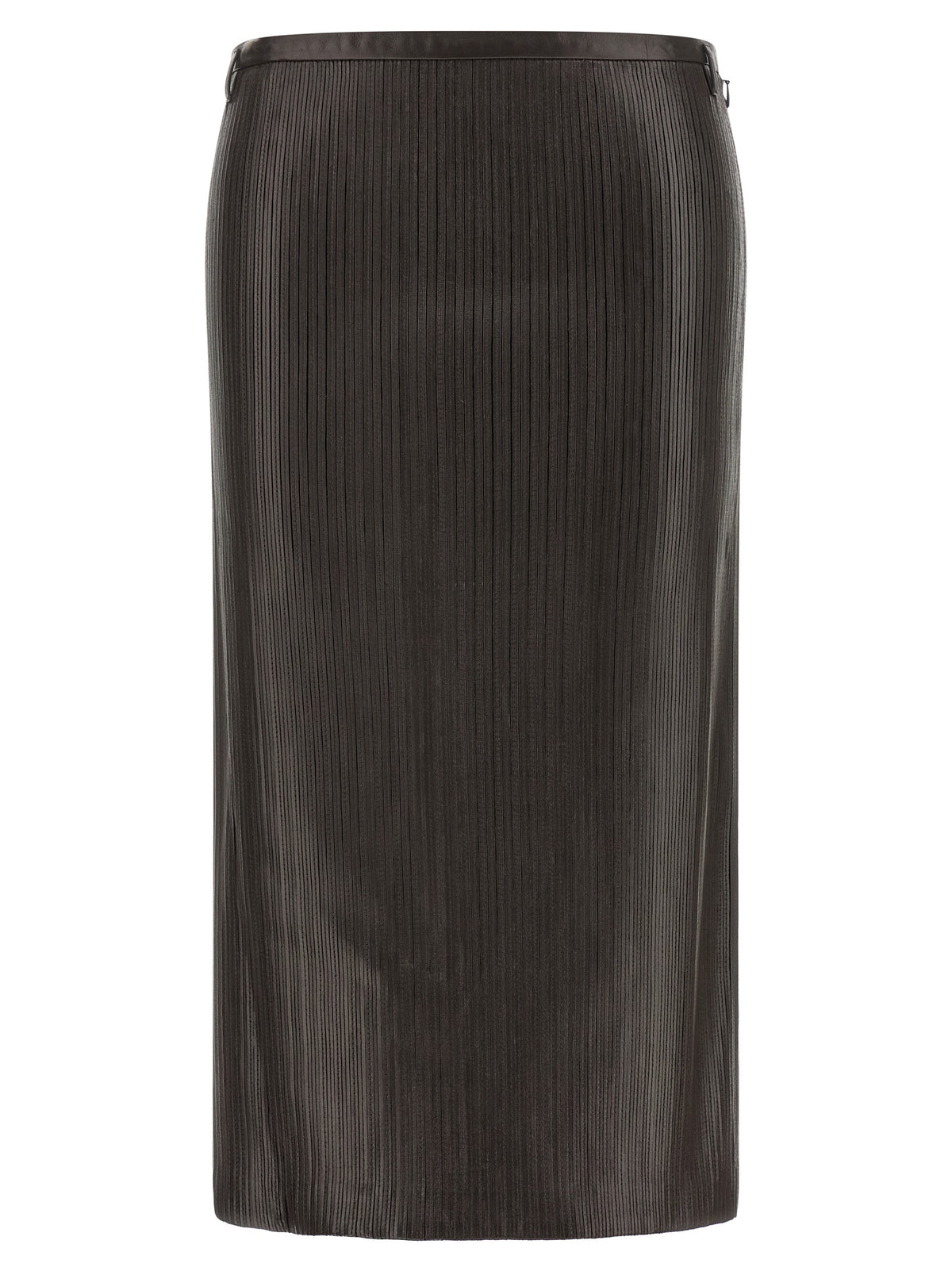Brown Lamb Leather Midi Skirt