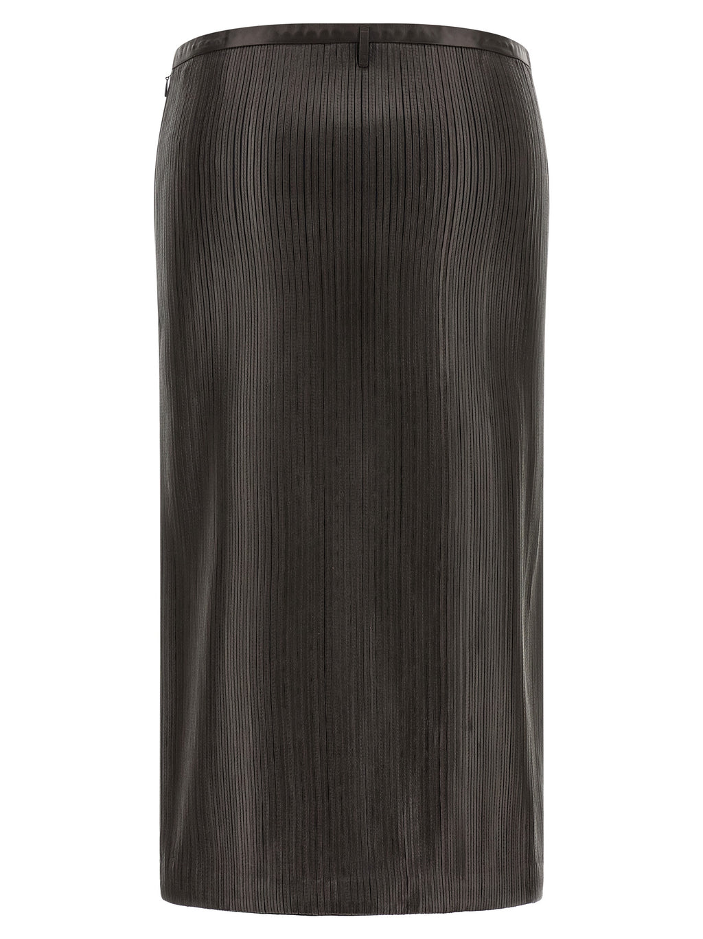 Brown Lamb Leather Midi Skirt