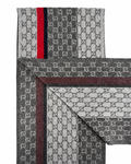 Monogram Grey Cashmere & Wool Scarf with Red & Black Stripe