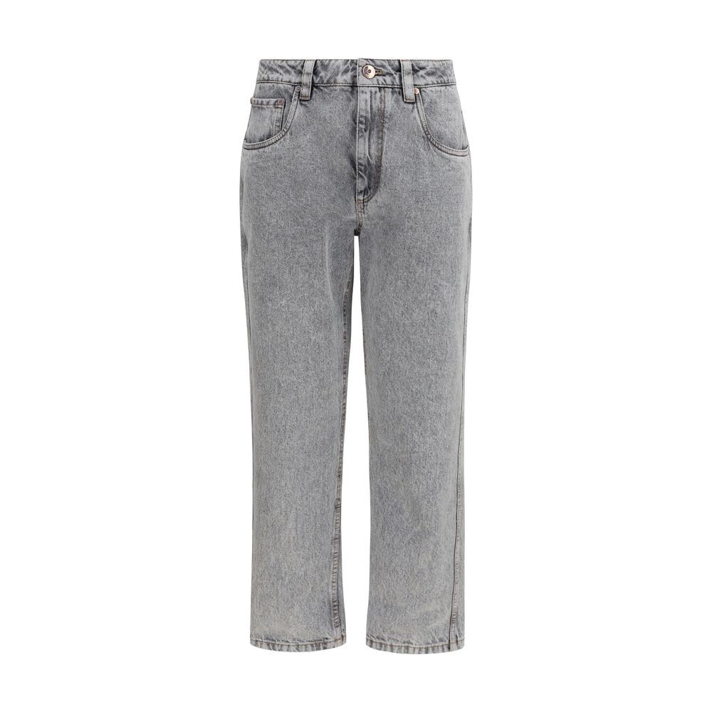 Gray Cotton Straight-Leg Jeans