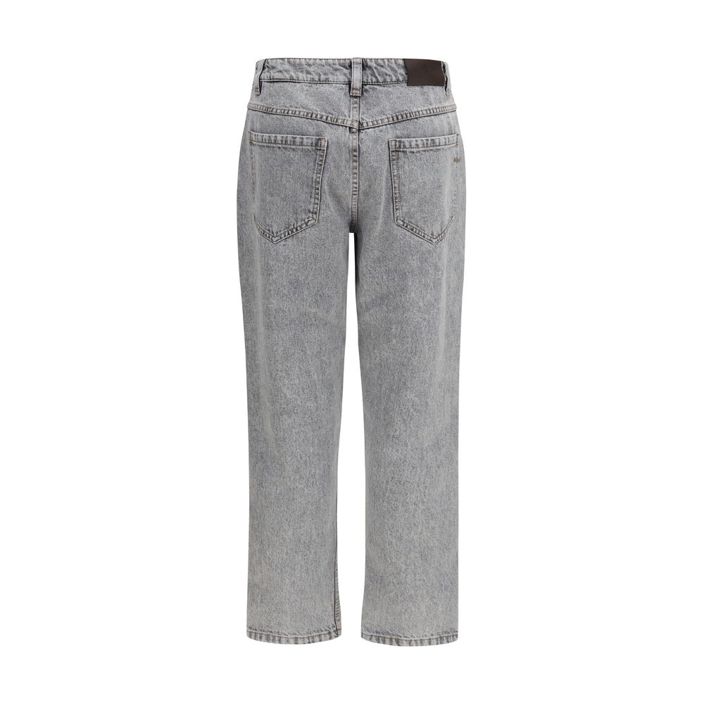 Gray Cotton Straight-Leg Jeans