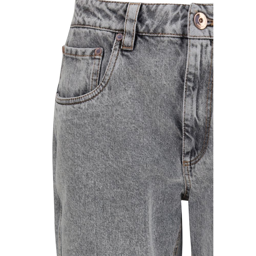 Gray Cotton Straight-Leg Jeans