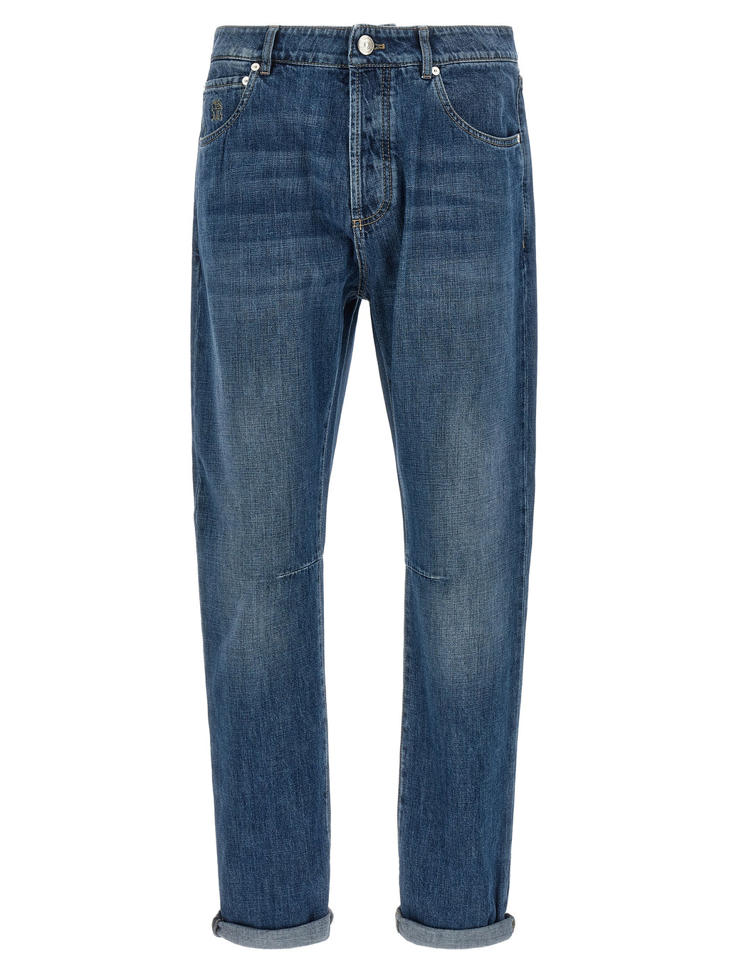 Blue Cotton Straight-Leg Jeans