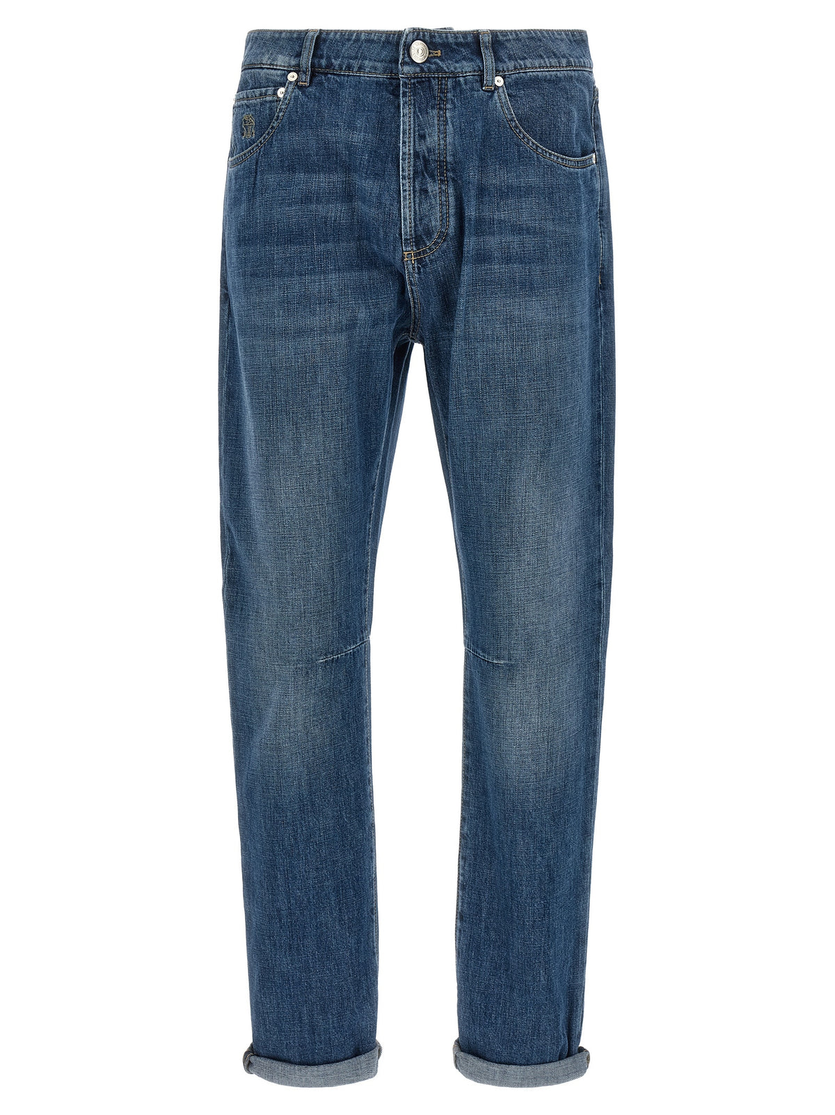 Blue Cotton Straight-Leg Jeans
