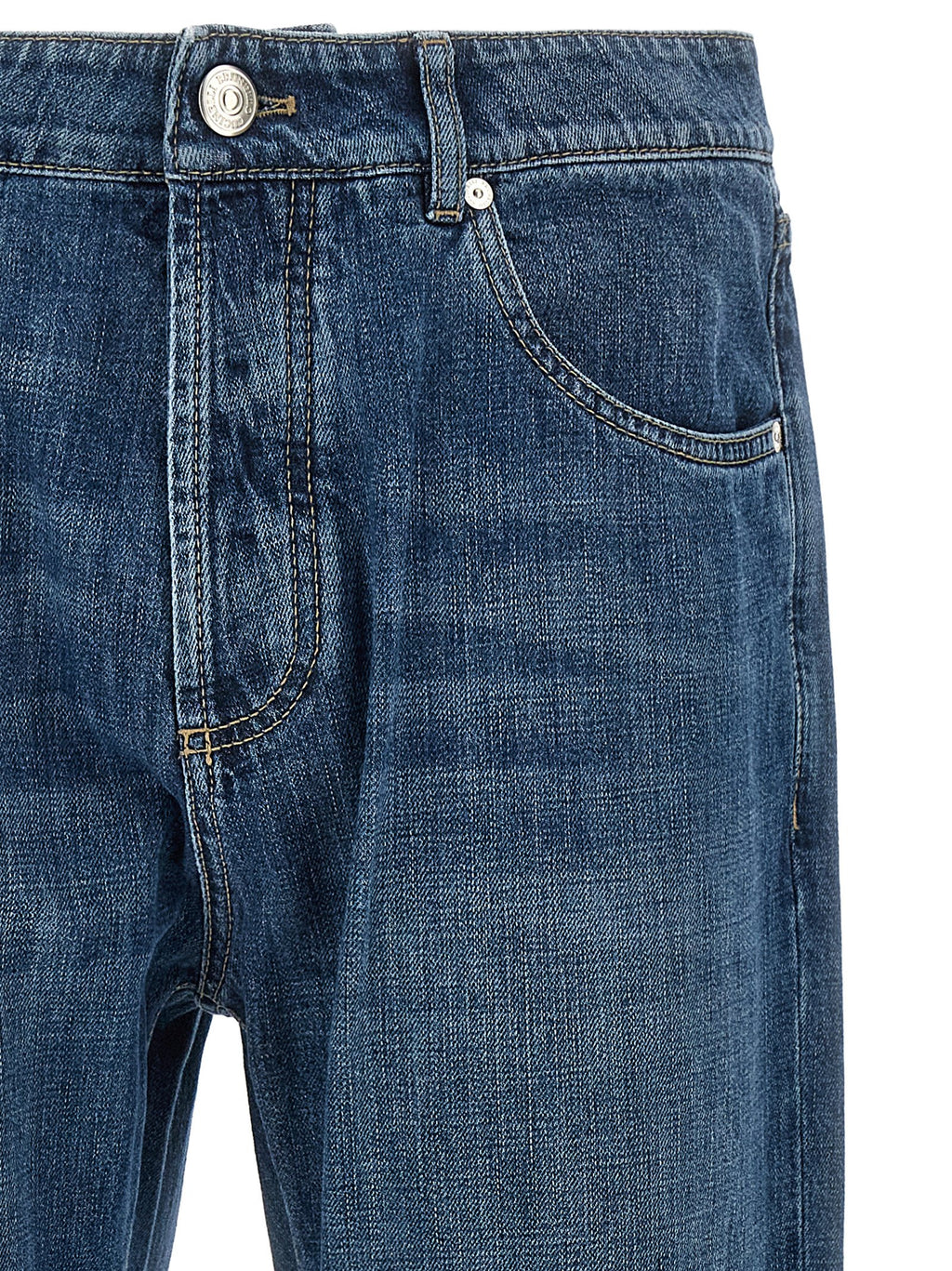 Blue Cotton Straight-Leg Jeans