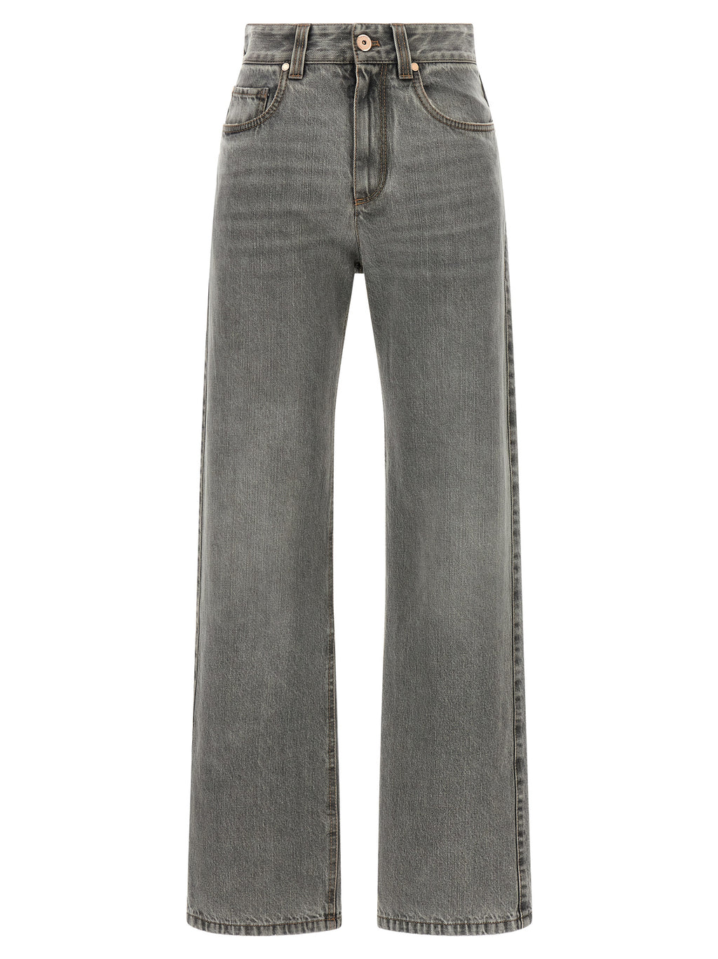 Gray Cotton Straight-Leg Jeans